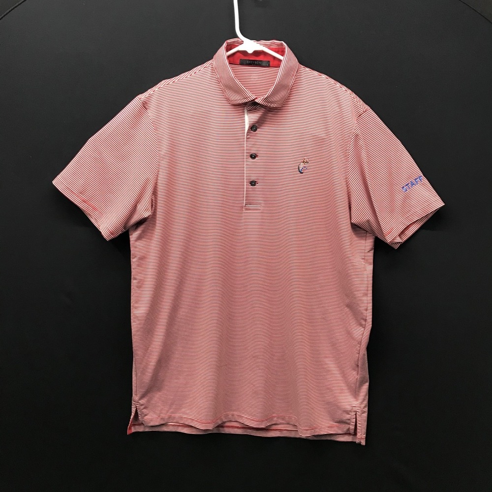 Greyson Polo Shirt Mens L Red Striped Performance Golf Embroidered Logo